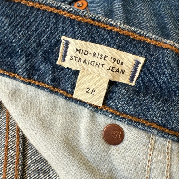 MADEWELL Mid Rise 90s‎ Straight Denim Blue Jeans Casual Staple Comfy Stretch 28 - Picture 6 of 9